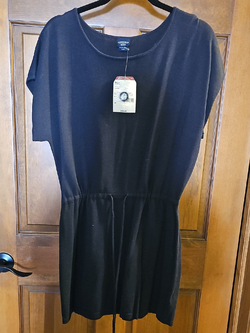 Black Women's Drawstring Waist Short Sleeve Dress